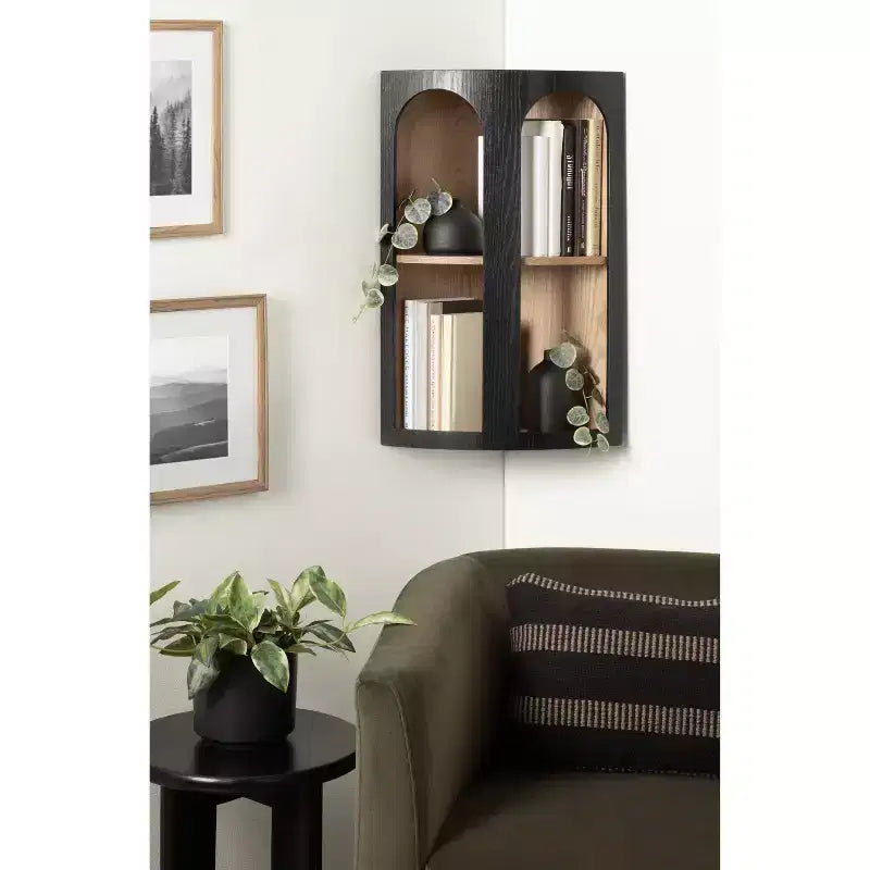 Kate & Laurel All Things Decor 16" Elloree Corner Shelf Natural/Black