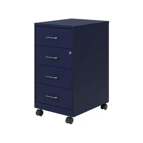Space Solutions 18" Deep 4 Drawer Metal Mobile Organizer with 4 Box Drawers Locking Navy