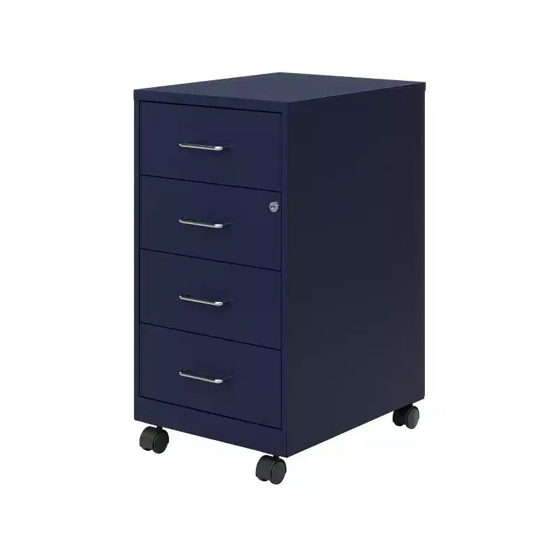 Space Solutions 18" Deep 4 Drawer Metal Mobile Organizer with 4 Box Drawers Locking Navy