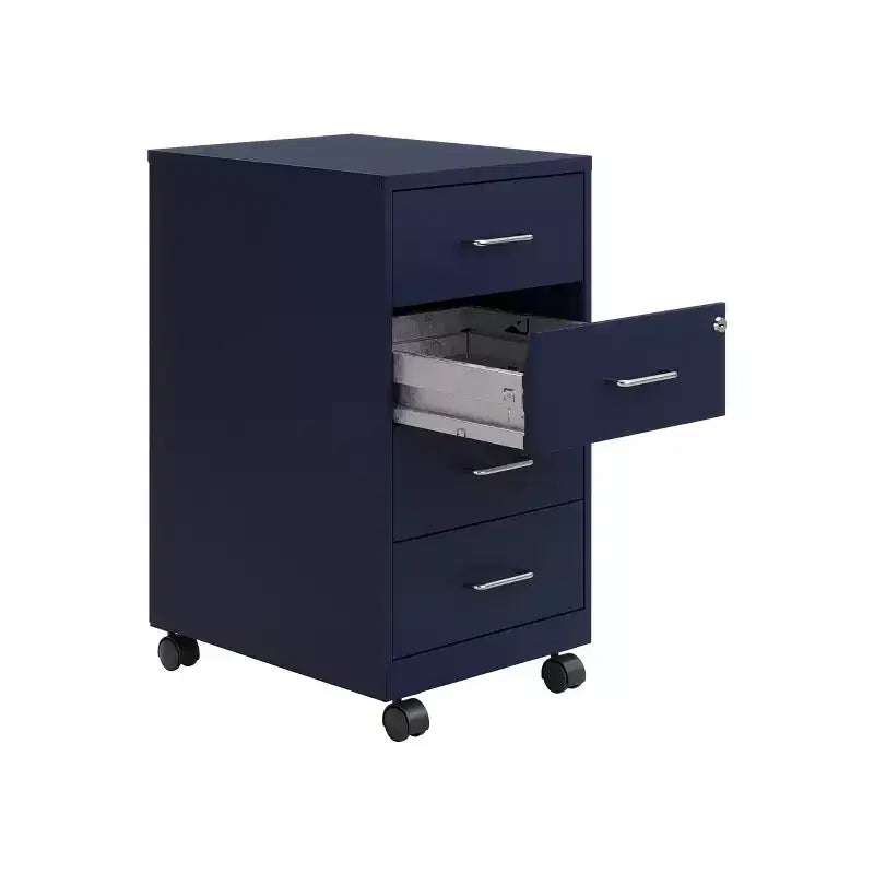 Space Solutions 18" Deep 4 Drawer Metal Mobile Organizer with 4 Box Drawers Locking Navy