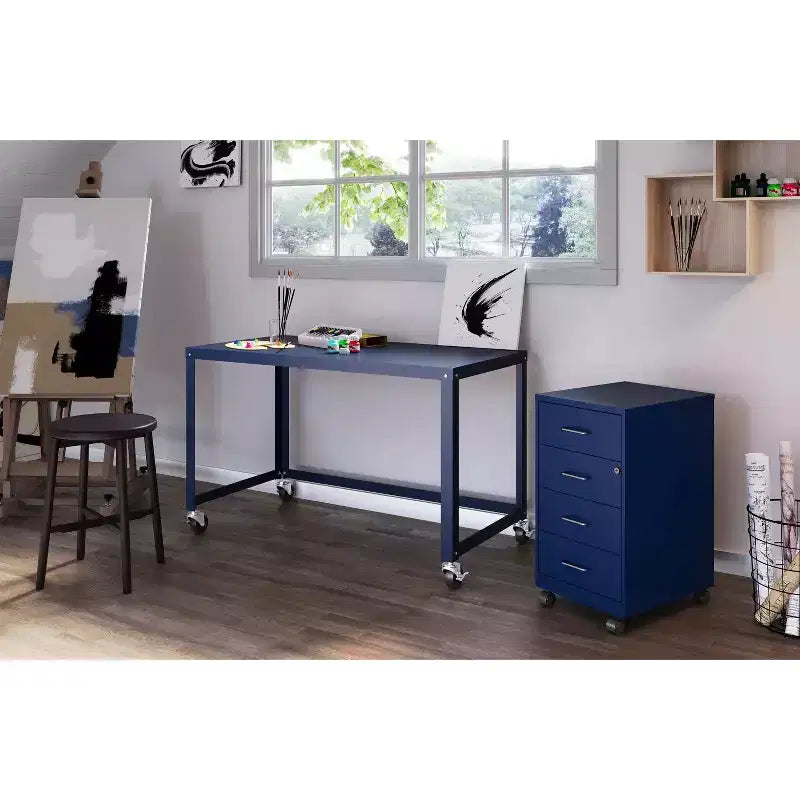 Space Solutions 18" Deep 4 Drawer Metal Mobile Organizer with 4 Box Drawers Locking Navy