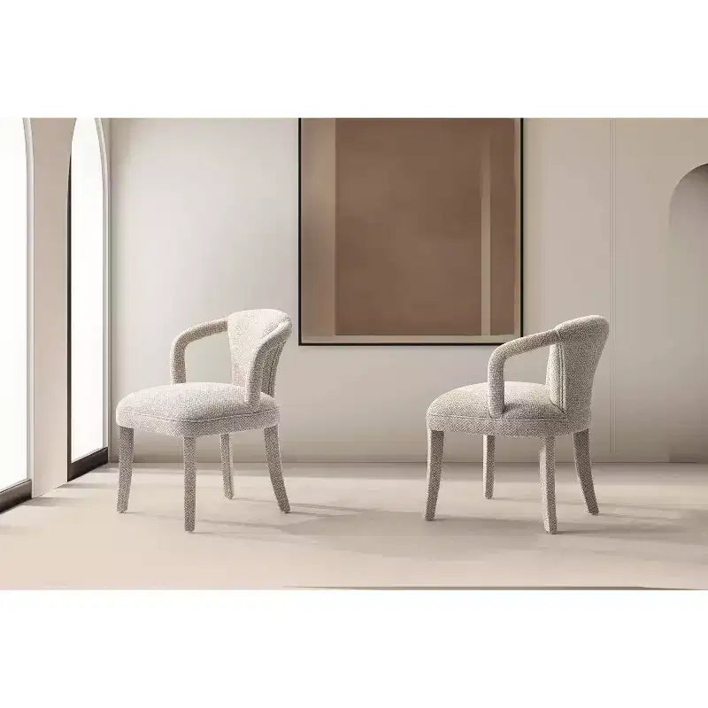Manhattan Comfort Set of 2 Palmer Modern Tweed Upholstered Dining Armchairs Gold Dust