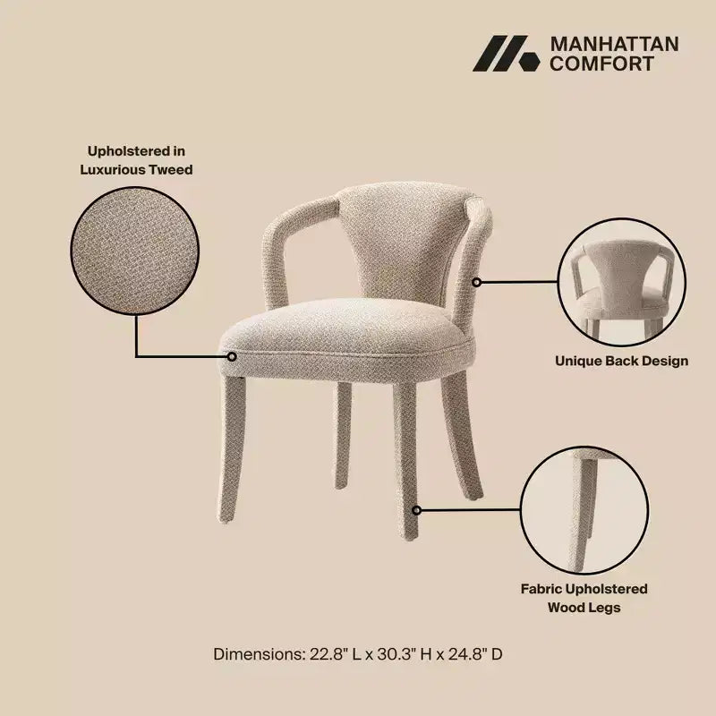 Manhattan Comfort Set of 2 Palmer Modern Tweed Upholstered Dining Armchairs Gold Dust