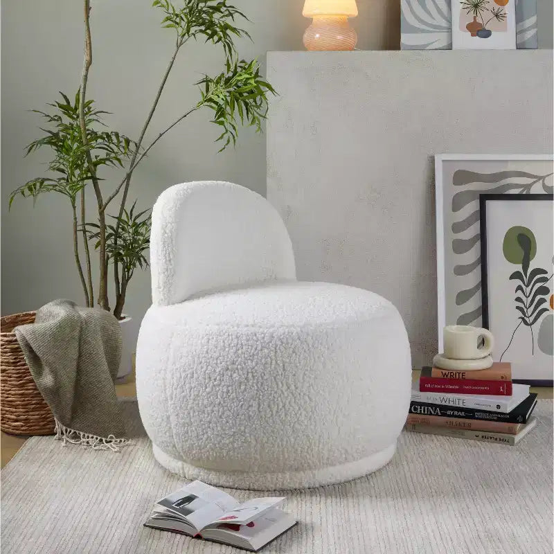LumiSource Kimi Faux Shearling Accent Chair White