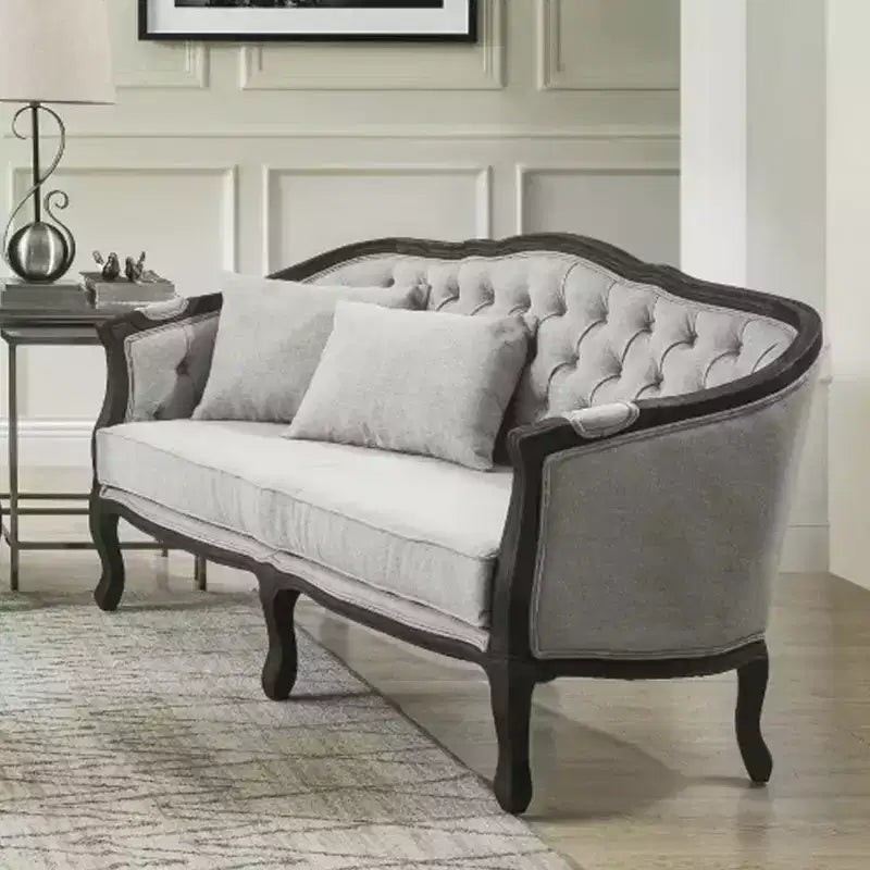 64" Samael Sofa Gray Linen, Dark Brown Finish, Carved Wood - Acme Furniture: Vintage French Design, No Assembly Required