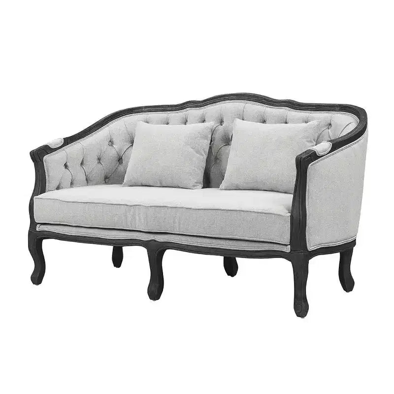 64" Samael Sofa Gray Linen, Dark Brown Finish, Carved Wood - Acme Furniture: Vintage French Design, No Assembly Required