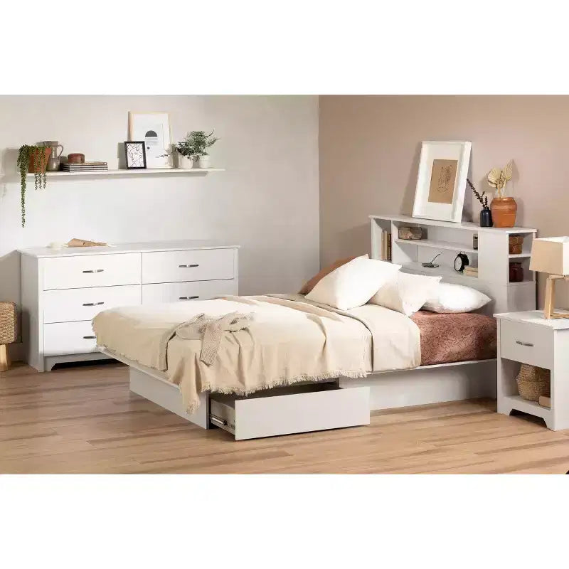 South Shore Fusion 6 Drawer Double Dresser Pure White: Anti-Tip Anchoring, Laminated Finish, Particle Board Frame