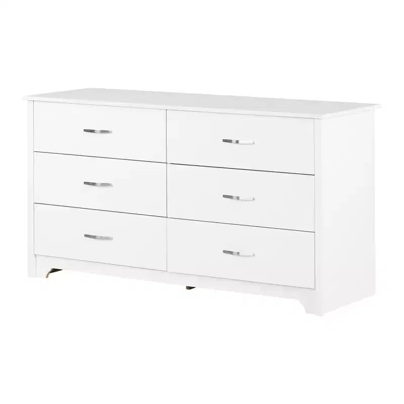 South Shore Fusion 6 Drawer Double Dresser Pure White: Anti-Tip Anchoring, Laminated Finish, Particle Board Frame