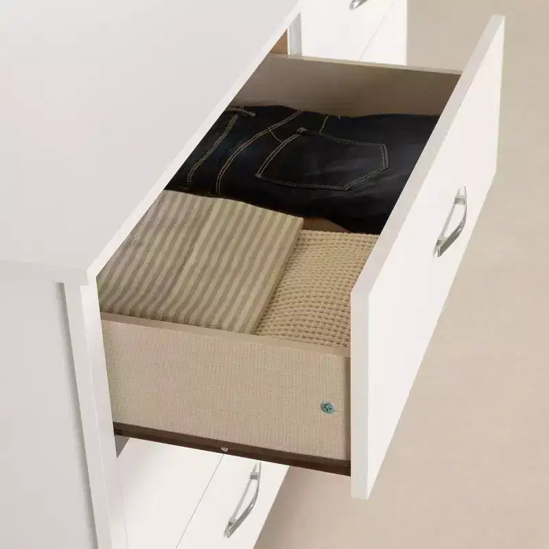 South Shore Fusion 6 Drawer Double Dresser Pure White: Anti-Tip Anchoring, Laminated Finish, Particle Board Frame