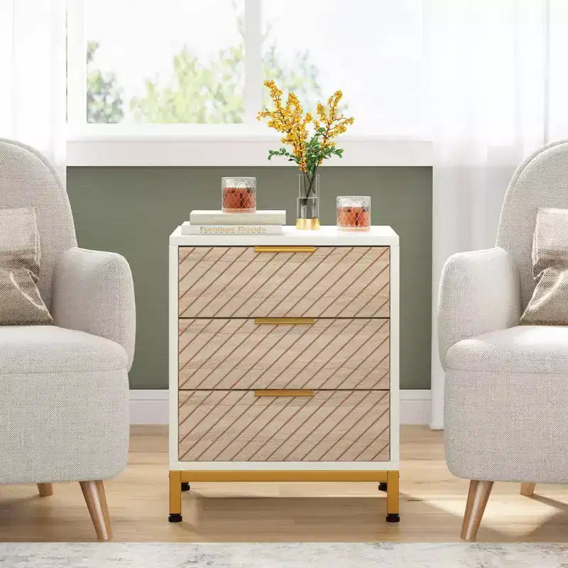 LITTLE TREE 3 Drawer Nightstand Wood Grain White/Wood