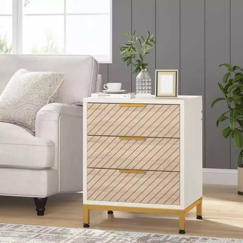 LITTLE TREE 3 Drawer Nightstand Wood Grain White/Wood