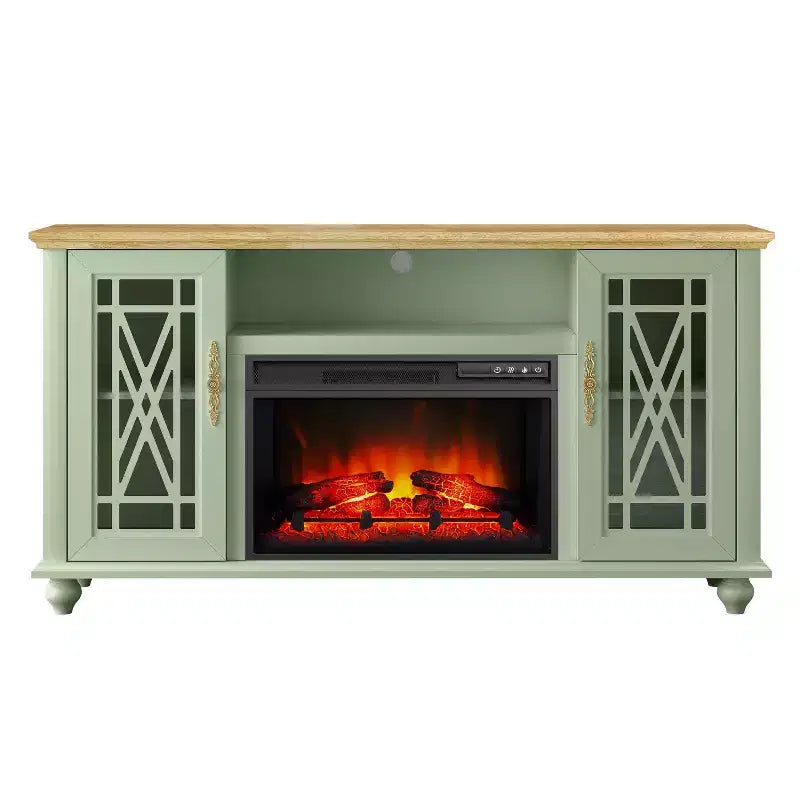 Festivo Farmhouse 62" TV Stand for TVs up to 70" with Fireplace Green