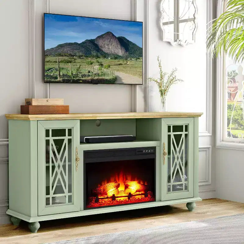 Festivo Farmhouse 62" TV Stand for TVs up to 70" with Fireplace Green