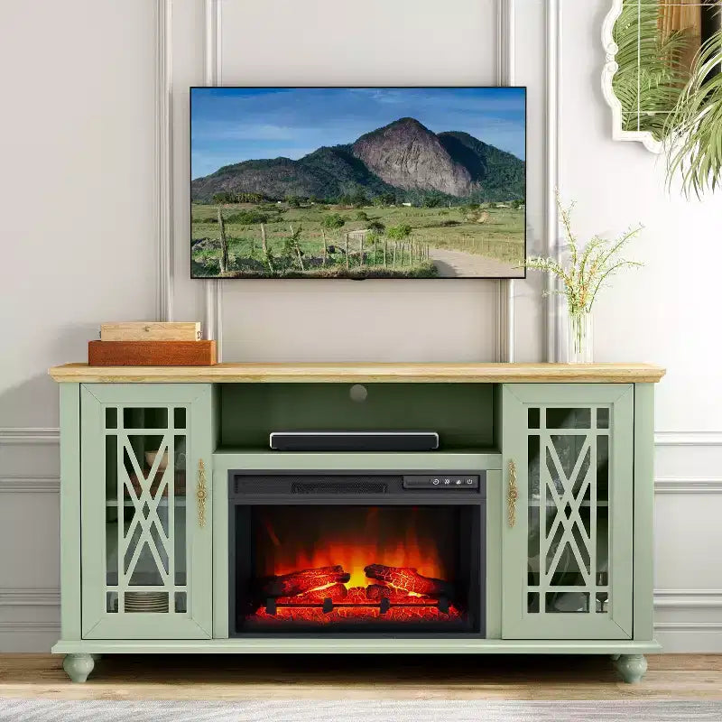 Festivo Farmhouse 62" TV Stand for TVs up to 70" with Fireplace Green