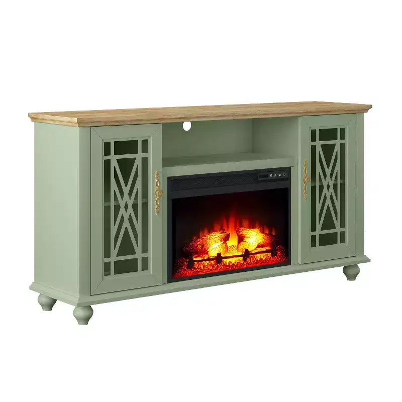 Festivo Farmhouse 62" TV Stand for TVs up to 70" with Fireplace Green