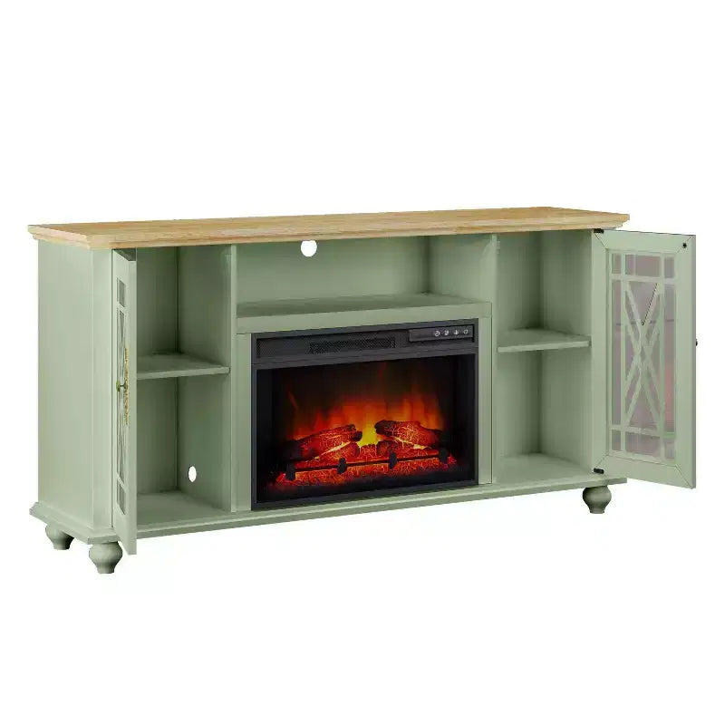 Festivo Farmhouse 62" TV Stand for TVs up to 70" with Fireplace Green