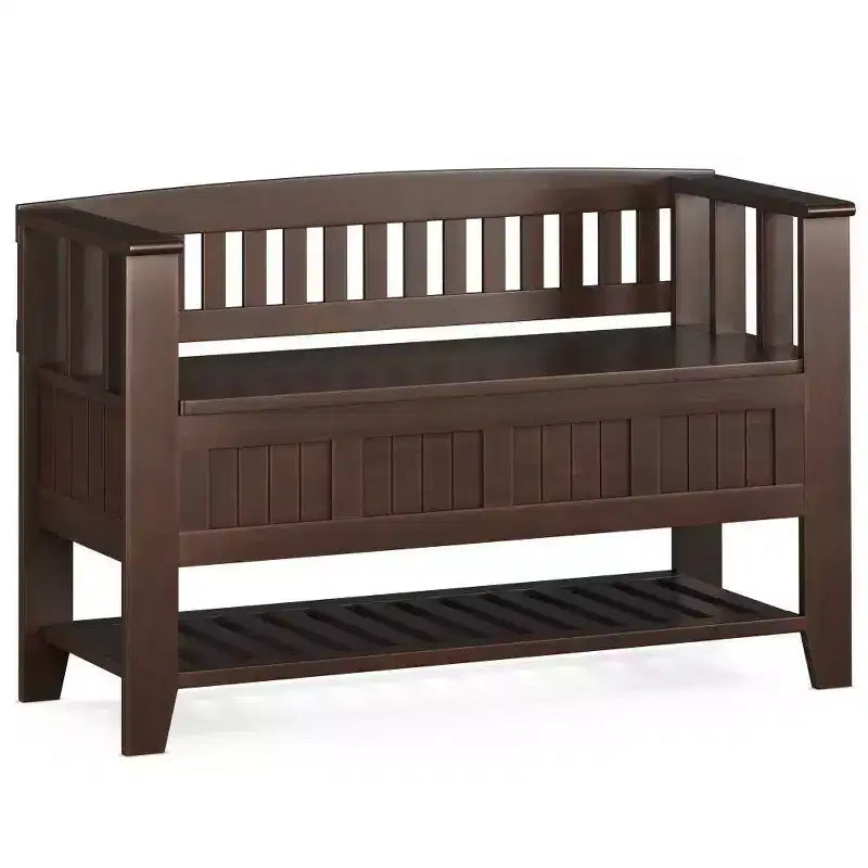 WyndenHall 48" Normandy Transitional Solid Wood Entryway Storage Bench with Shelf Brunette Brown: Foyer Bench, Shoe Organizer