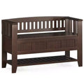 WyndenHall 48" Normandy Transitional Solid Wood Entryway Storage Bench with Shelf Brunette Brown: Foyer Bench, Shoe Organizer