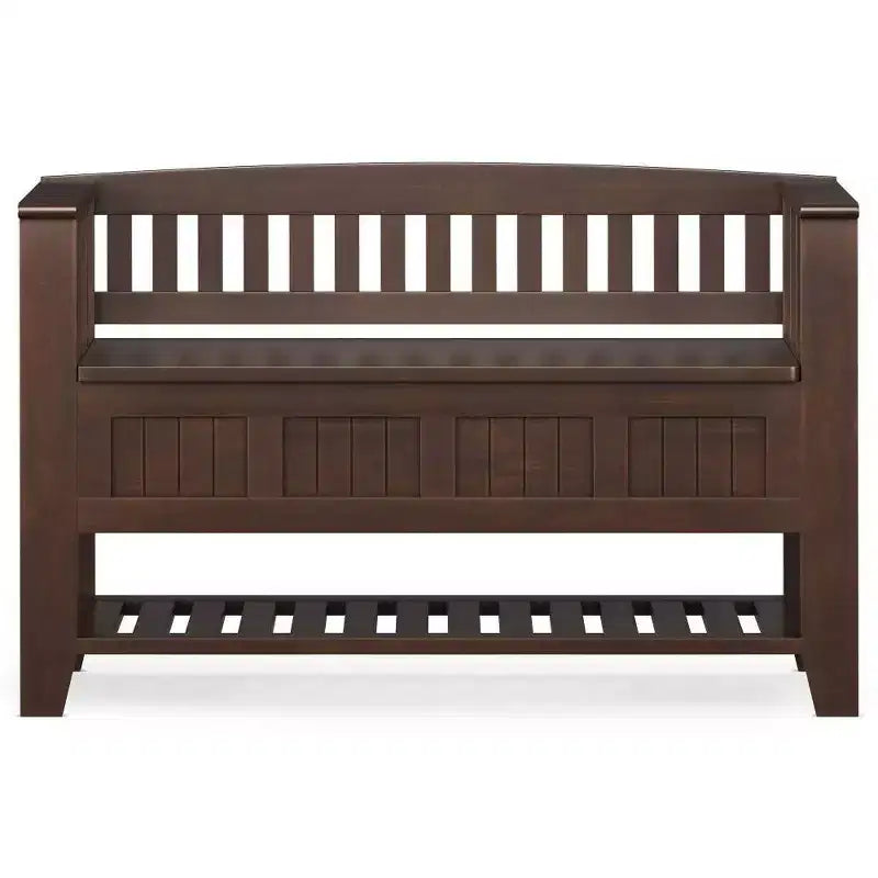 WyndenHall 48" Normandy Transitional Solid Wood Entryway Storage Bench with Shelf Brunette Brown: Foyer Bench, Shoe Organizer