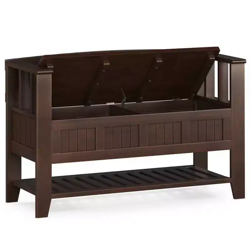 WyndenHall 48" Normandy Transitional Solid Wood Entryway Storage Bench with Shelf Brunette Brown: Foyer Bench, Shoe Organizer