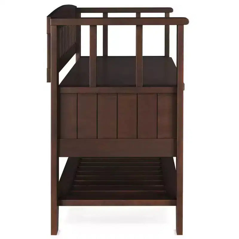 WyndenHall 48" Normandy Transitional Solid Wood Entryway Storage Bench with Shelf Brunette Brown: Foyer Bench, Shoe Organizer