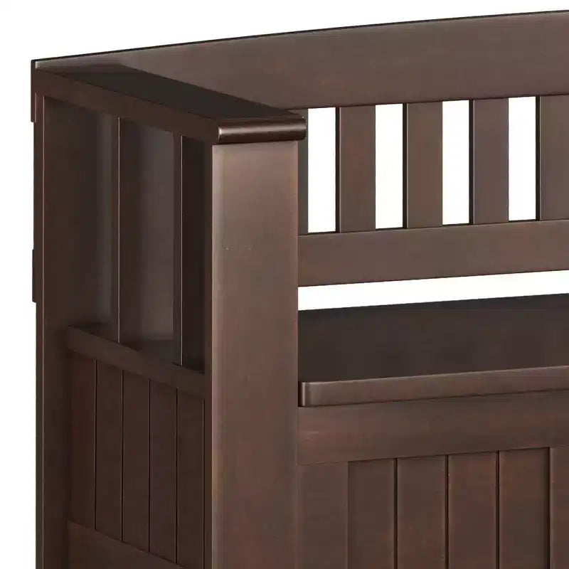 WyndenHall 48" Normandy Transitional Solid Wood Entryway Storage Bench with Shelf Brunette Brown: Foyer Bench, Shoe Organizer