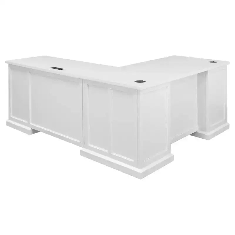 L-Shaped Pedestal Desk with Storage White - Abby Collection - Martin Furniture: Modern Shaker Doors, Bead Board Panels, Built-in Power