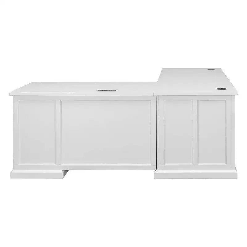 L-Shaped Pedestal Desk with Storage White - Abby Collection - Martin Furniture: Modern Shaker Doors, Bead Board Panels, Built-in Power