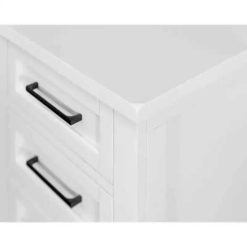 L-Shaped Pedestal Desk with Storage White - Abby Collection - Martin Furniture: Modern Shaker Doors, Bead Board Panels, Built-in Power