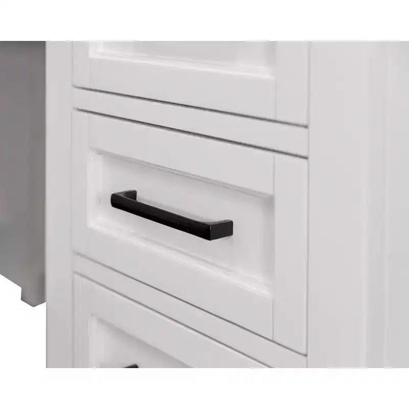 L-Shaped Pedestal Desk with Storage White - Abby Collection - Martin Furniture: Modern Shaker Doors, Bead Board Panels, Built-in Power