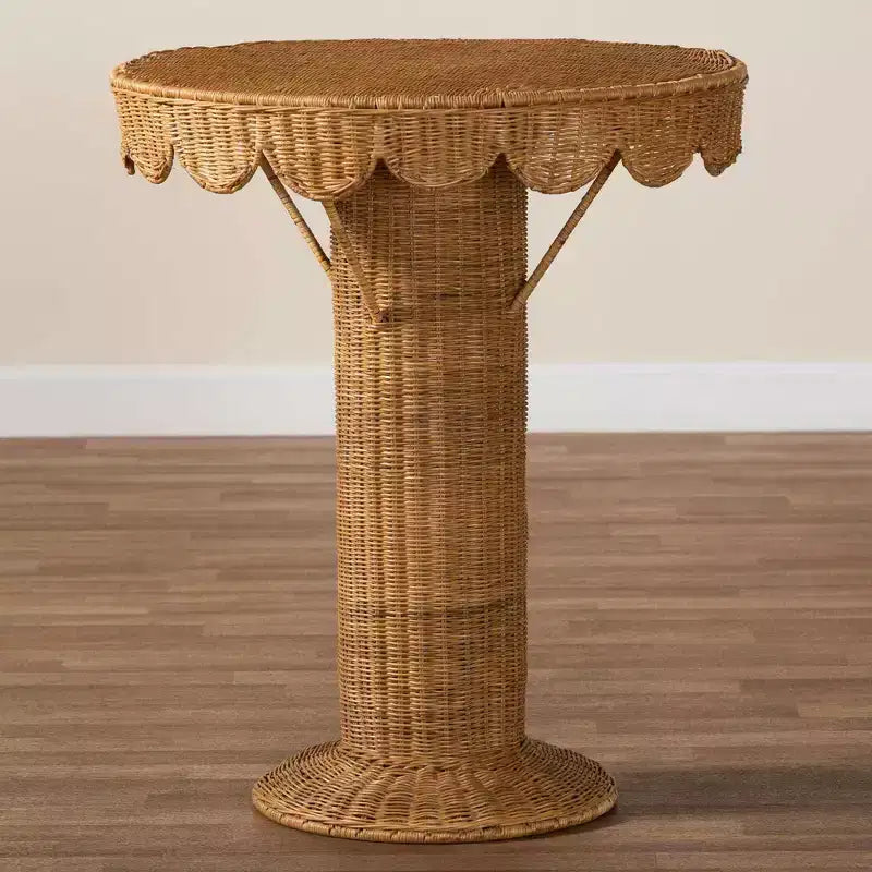 bali & pari Pabla Rattan Scalloped Accent Table Light Honey