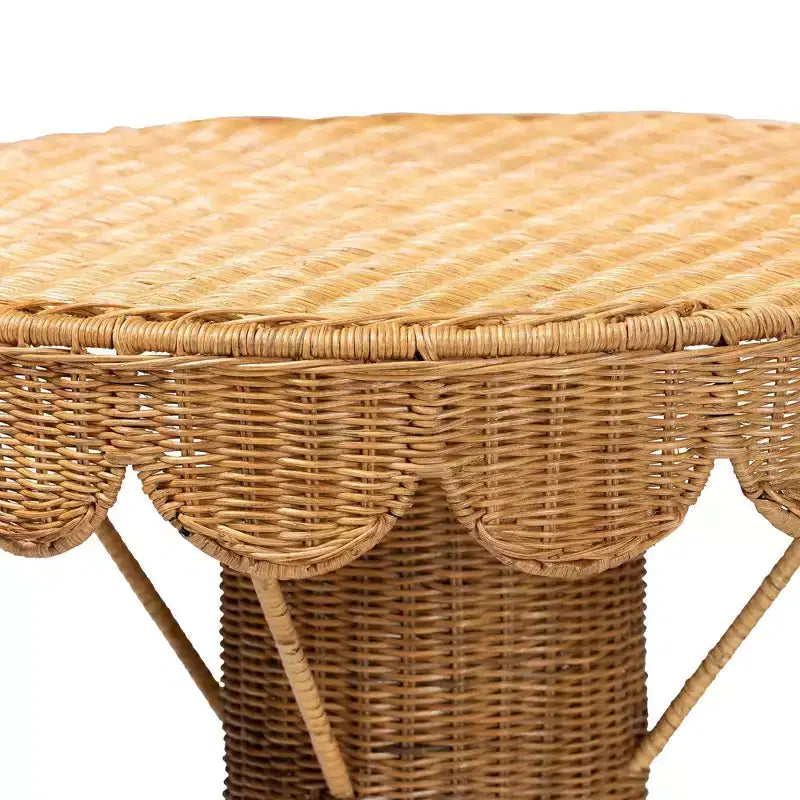 bali & pari Pabla Rattan Scalloped Accent Table Light Honey