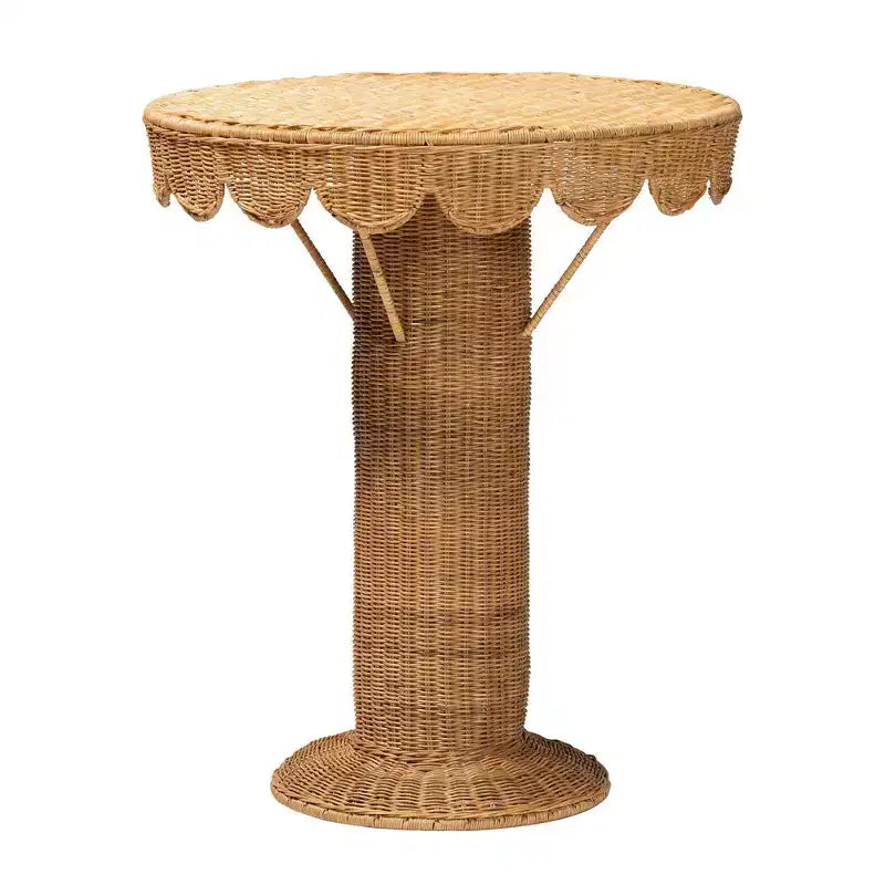 bali & pari Pabla Rattan Scalloped Accent Table Light Honey