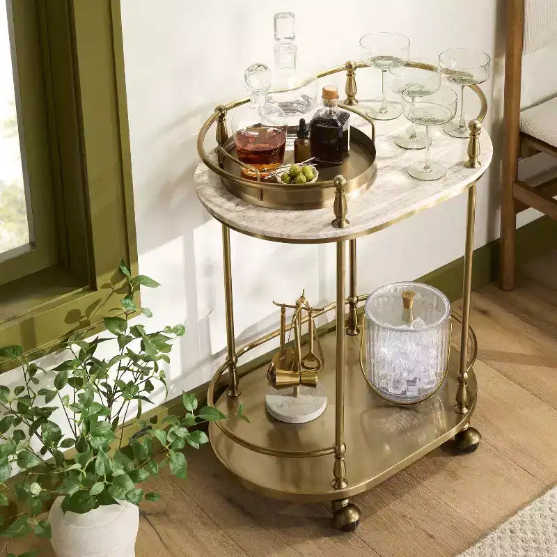 30" Metal and Marble Bar Serving Cart - Hearth & Hand™ with Magnolia