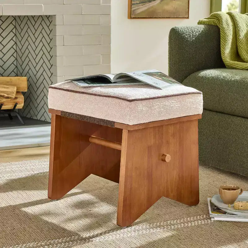 Upholstered Mid Century Ottoman Cream - Hearth & Hand™ with Magnolia