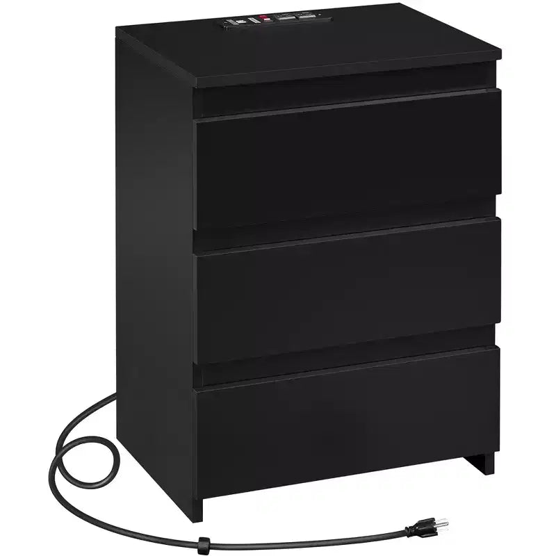 Yaheetech Simple 3-Drawer Vertical with 3 Drawers and Charging Station, Black