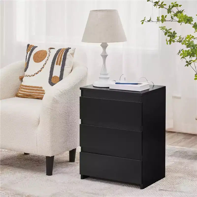 Yaheetech Simple 3-Drawer Vertical with 3 Drawers and Charging Station, Black
