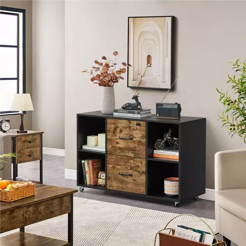 Yaheetech Vintage File Cabinet with 2 Drawers and Storage Shelves for Home, Office