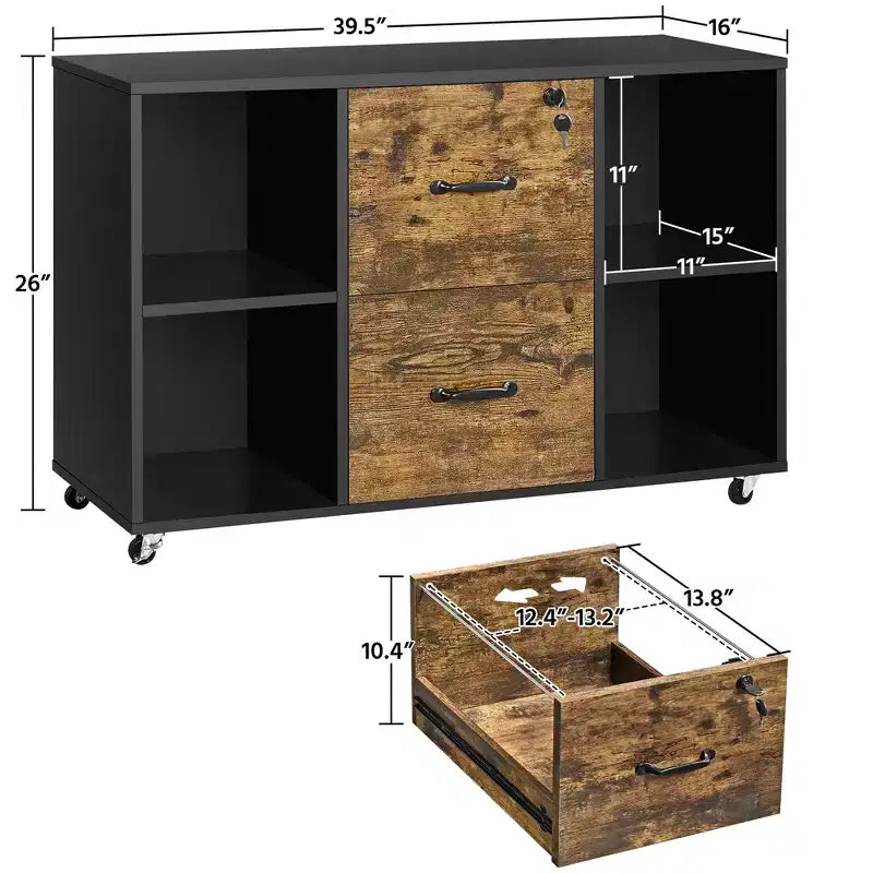 Yaheetech Vintage File Cabinet with 2 Drawers and Storage Shelves for Home, Office