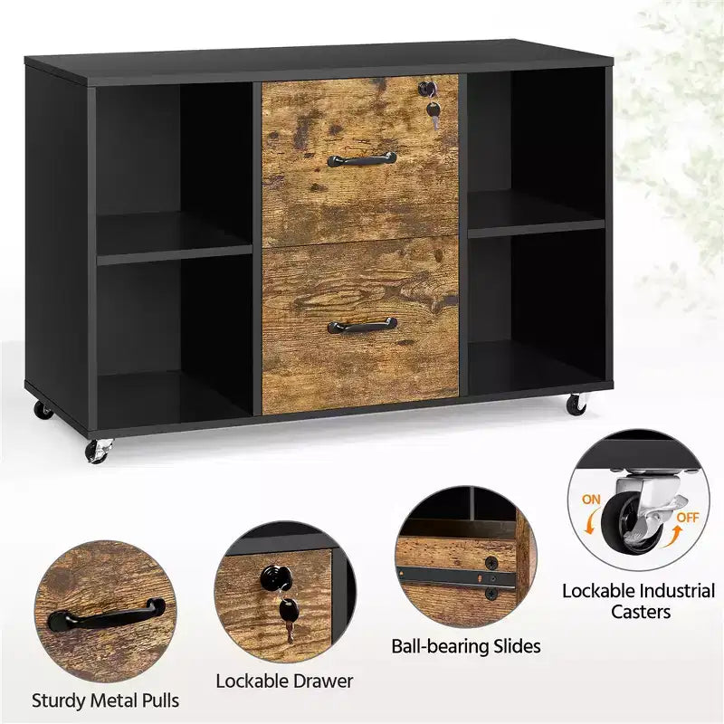 Yaheetech Vintage File Cabinet with 2 Drawers and Storage Shelves for Home, Office