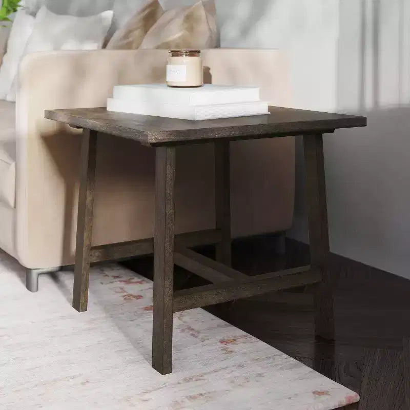 Emma and Oliver Solid Wood Farmhouse Trestle End Table
