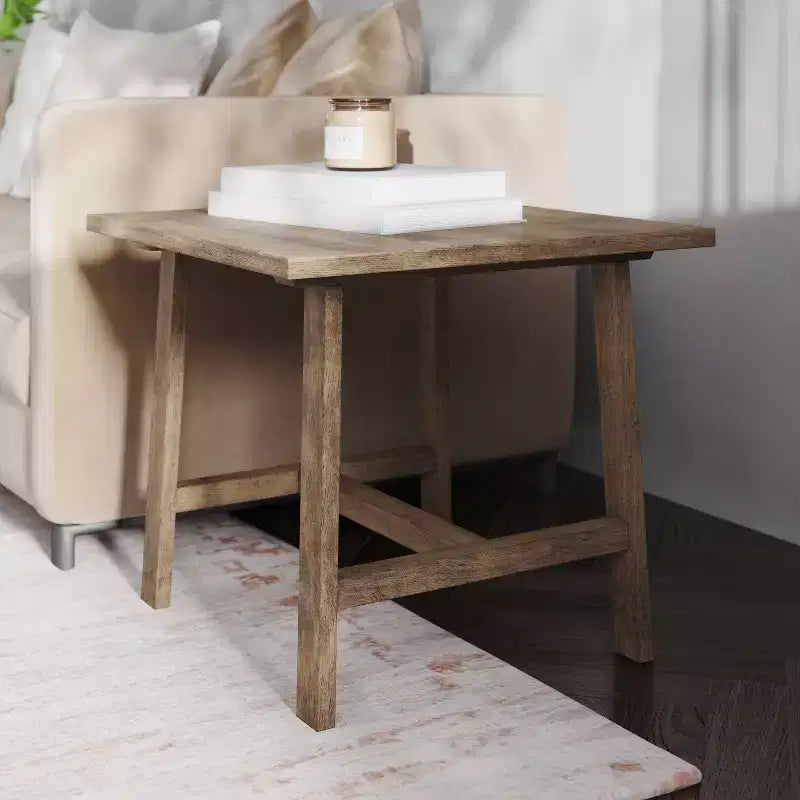 Emma and Oliver Solid Wood Farmhouse Trestle End Table