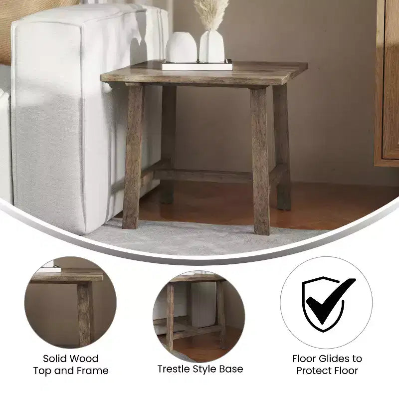 Emma and Oliver Solid Wood Farmhouse Trestle End Table