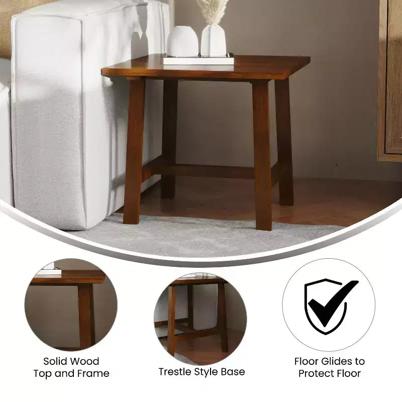 Emma and Oliver Solid Wood Farmhouse Trestle End Table