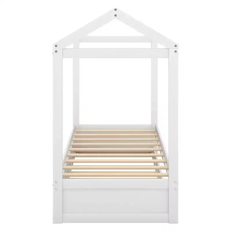 House Shape Platform Bed with Trundle, White - ModernLuxe