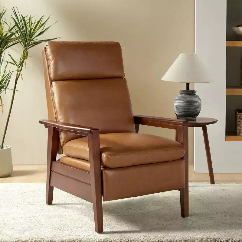Justus Mid-Century Modern Vegan Leather Solid Wood Recliner|ART OF LIVING DESIGNS