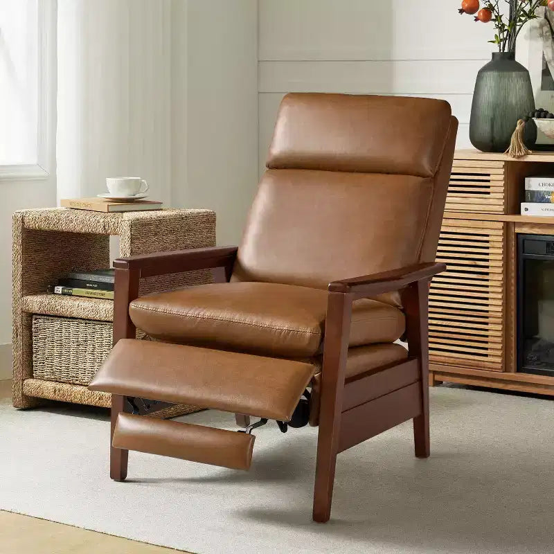 Justus Mid-Century Modern Vegan Leather Solid Wood Recliner|ART OF LIVING DESIGNS