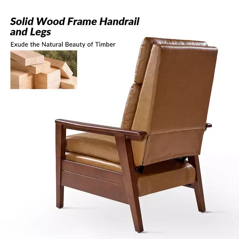 Justus Mid-Century Modern Vegan Leather Solid Wood Recliner|ART OF LIVING DESIGNS