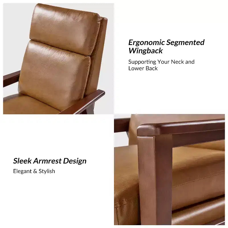 Justus Mid-Century Modern Vegan Leather Solid Wood Recliner|ART OF LIVING DESIGNS