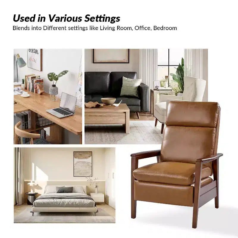 Justus Mid-Century Modern Vegan Leather Solid Wood Recliner|ART OF LIVING DESIGNS